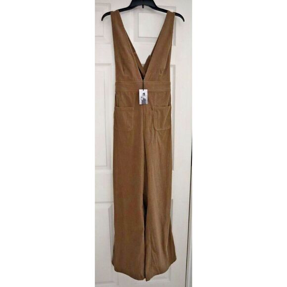 Sincerely Jules Women's Sz L Brown Corduroy Wide Leg V-Neck Jumpsuit Overalls - Picture 1 of 15